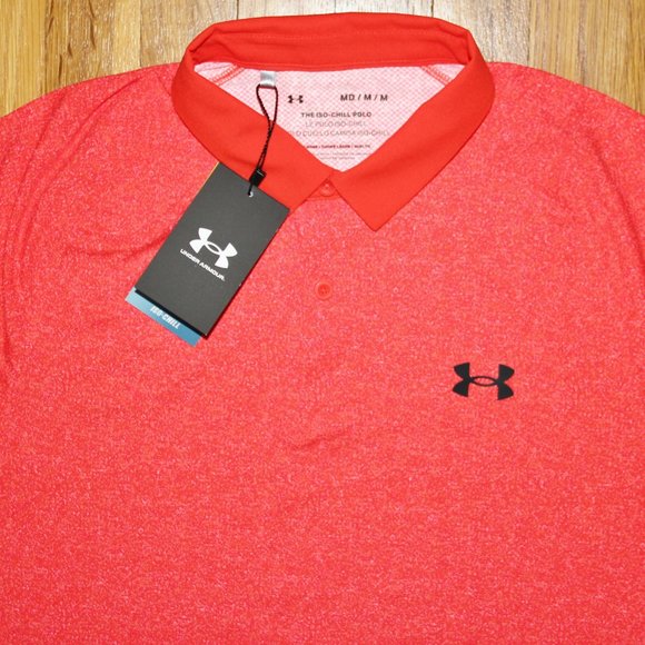 Under Armour UA Iso-Chill Heather Golf Polo Mens M Radio Red - Picture 1 of 5
